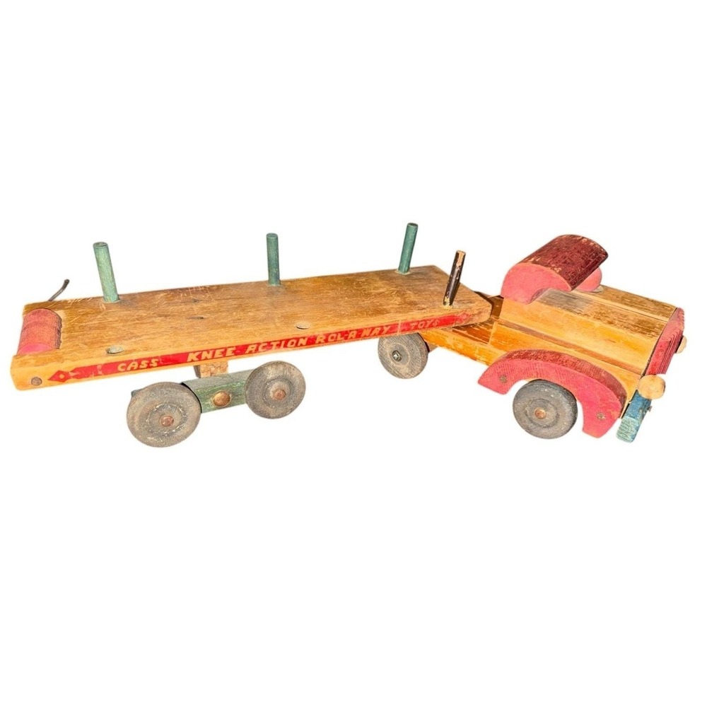 Vintage Cass Knee-Action Roll-A-Way USA Wooden Truck & Trailer‎ Toy 1930s READ